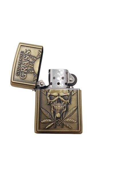 dalimag Metallic Lighter with Cap, 3D Relief, Grass Model, Refillable, Detachable, 6 cm