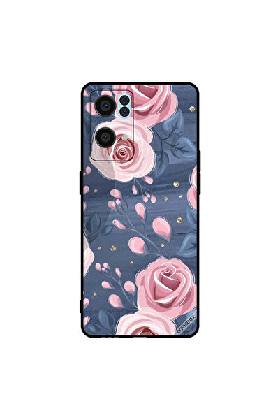 Covernex غطاء حماية لهاتف Oppo Reno7 Pro 5G بنقشة ورود وردية وأوراق رمادية داكنة