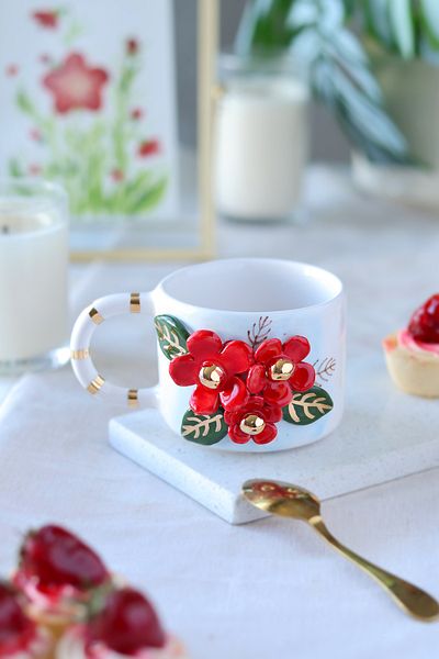 ada mia seramik Handmade Flower Figured 24K Gold Decorated Ceramic Mug 200ml