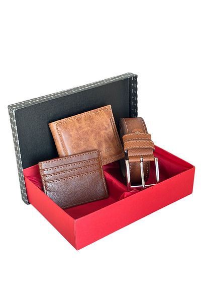 Tisaati Premium Series Special Boxed Luxury Leather Horizontal Wallet Belt and Card Holder Men's Set