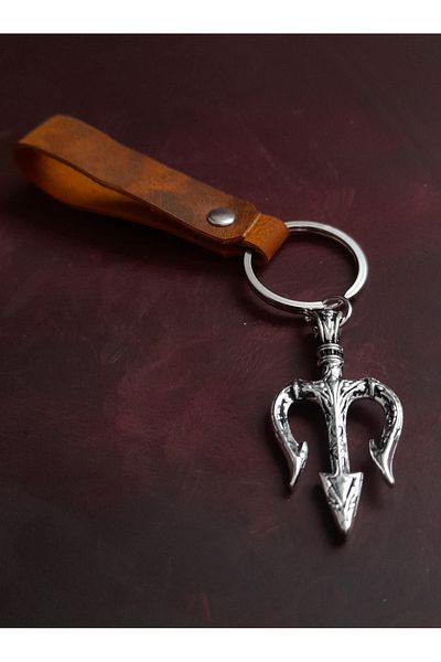 BSN Store Trident 3-Piece Spear Symbol Keychain Hand Made Real Leather Keychain