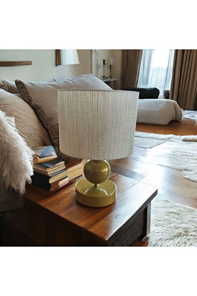 Ömür Avize beren silindir rattan şapkalı gold masa lambası