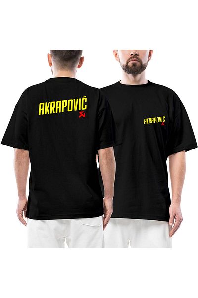 Z zepplin Λογότυπο Akrapovic Μπροστινό πίσω εμπριμέ μαύρο μπλουζάκι Oversize