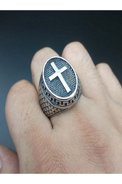 JustZEN Men's Ring, JustZEN®, Gothic Cross, Stainless Steel, Size 9, 59 mm circumference, 22.7g, Silver, Ro