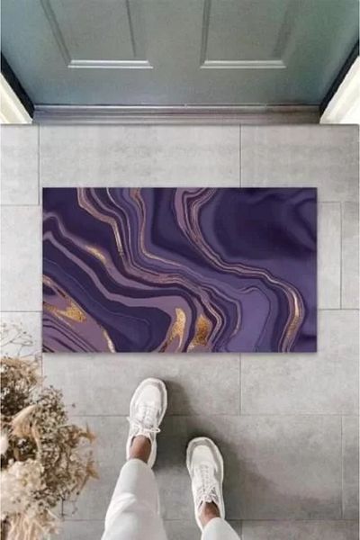 Mu Art Ahşap Decorative Digital Modern Wavy Lilac Door Mat Outdoor Door Mat K-3112