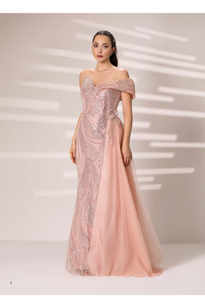Saygın 645 Tek Omuz Payet Nakışlı Kuyruklu Uzun Nişanlık