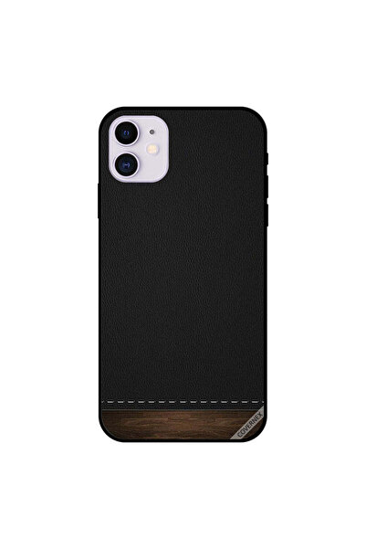 Covernex غطاء حماية لجهاز iPhone 11 مصنوع من الجلد الأسود والخشب في الأسفل