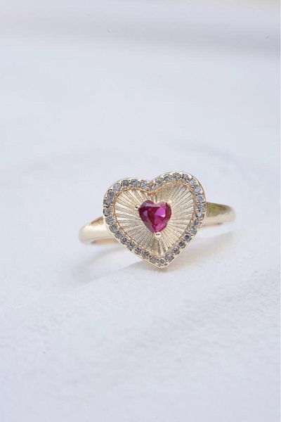AŞIK ACCESSORIES Adjustable Pink Jewelled Heart Ring