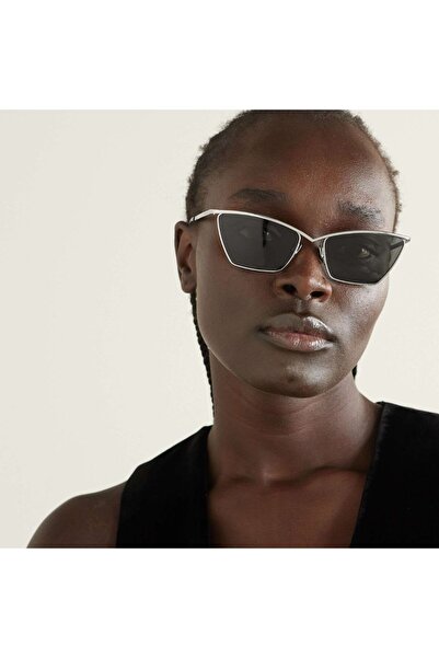 Saint Laurent Paris Women's Sunglasses Sl 637 002 57-17, Cat Eye Silver Frame