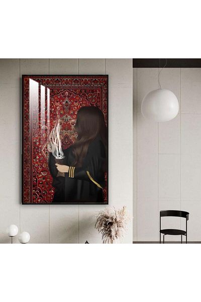 4gdran Wooden wall plaque with an Arab girl design, with a black frame and a clear acrylic layer