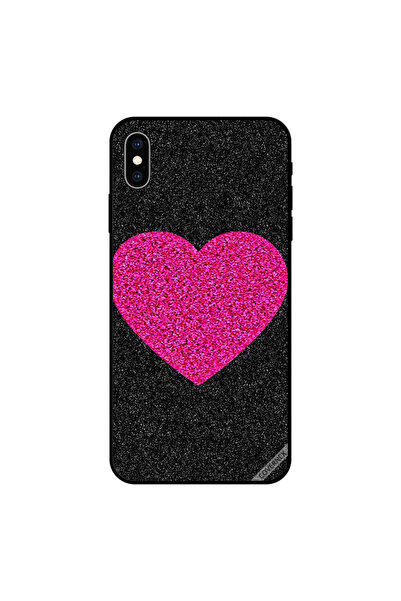 Covernex iPhone XS MAX Case Cover Pink Heart In Black Glitters