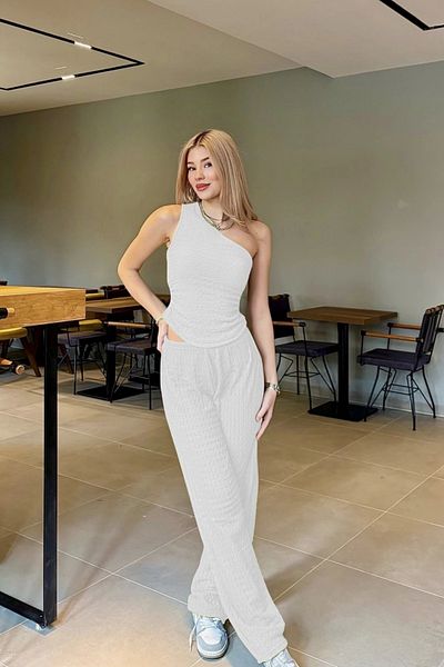 Sorridi One Shoulder Seersucker 2 Piece Set