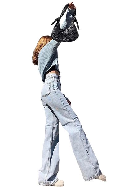 byhaziran butik Noa Young Girl Blue Wash High Waist Lycra Loose Wide Leg Jeans