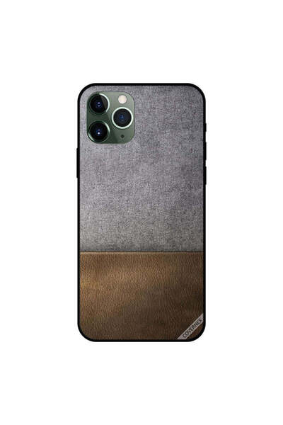 Covernex غطاء حماية لجهاز iPhone 11 Pro Max بنقشة قماش رمادي وجلد بني