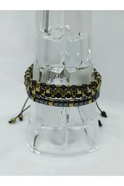 ŞIK VE MUTLU Equinox Hematite 2-Piece Combination Bracelet