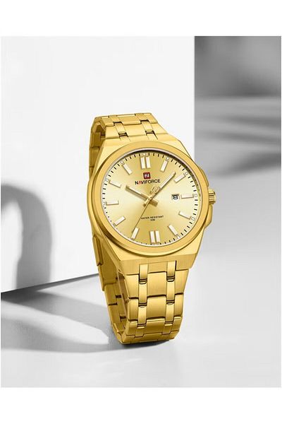 Naviforce Men's Luxury Gold Stainless Steel Watch – Waterproof Date Display Elegant Design