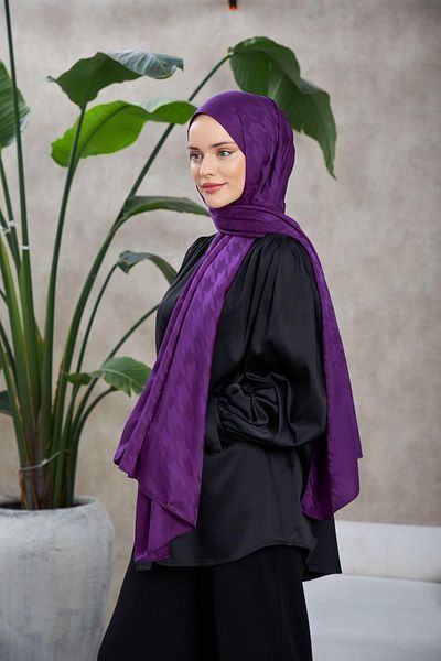 Sima Purple Call Silk Jacquard Houndstooth Shawl