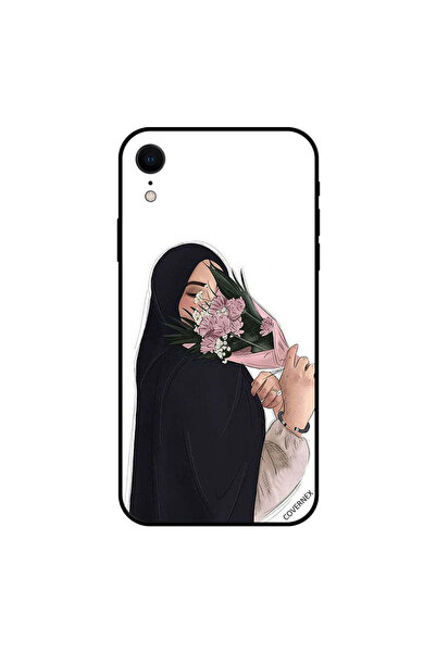 Covernex غطاء حماية لهاتف iPhone XR، فتاة تخفي وجهها مع زهور الخوخ
