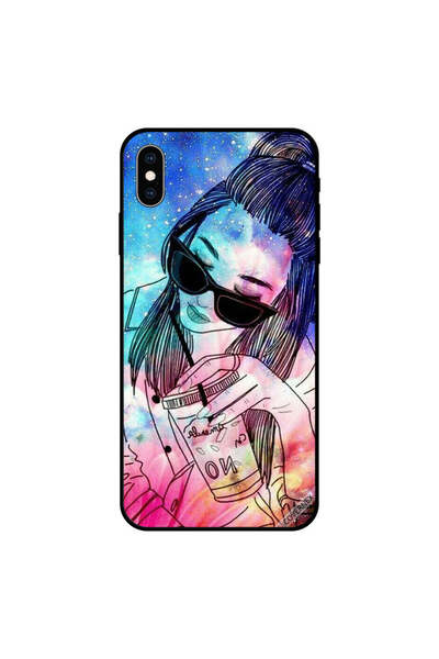 Covernex غطاء حماية لهاتف iPhone XS MAX بتصميم فتاة خربشة باللون الأسود الزجاجي