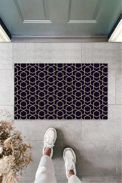 Skygo Πατάκι πόρτας με εξάγωνο σχέδιο Navy Blue - K-3225