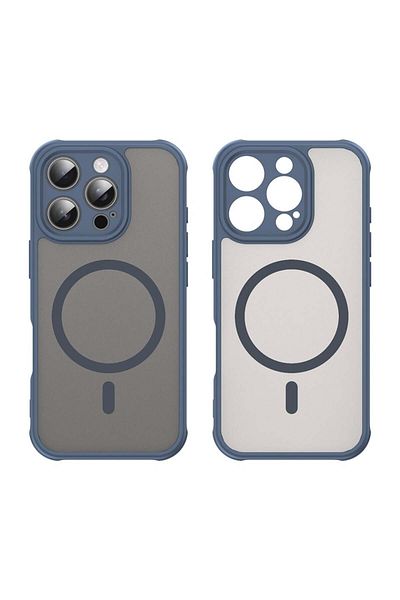 SKYDDAR INNOVATION Carcasă pentru iPhone 16 Pro, HaloFrost MagSafe II, antișoc, set de autocolante, albastru marin