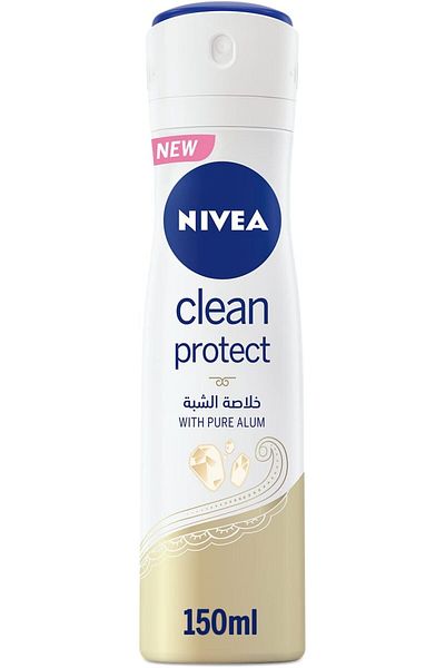 NIVEA Antiperspirant Spray for Women, Clean Protect Pure Alum, 150ml