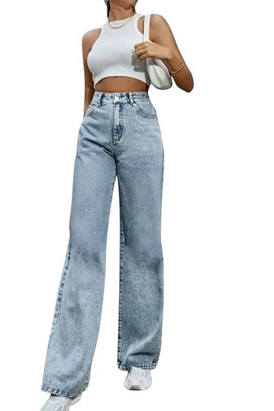 byhaziran butik Isadora Young Girl Blue Wash High Waist Lycra Loose Wide Leg Jeans