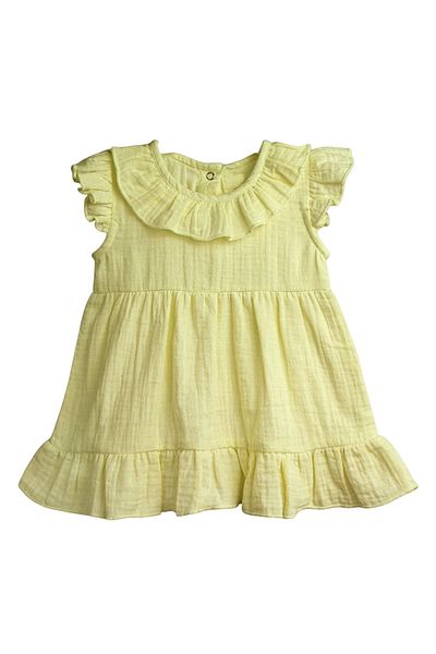 luay 100% Linen Green Baby Frock, with Frills,Cute and Trendy Summer Dress for Babies 0-3 M