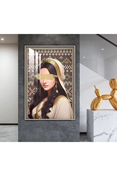 Marktna لوحة جدارية خشبية بتصميم فتاة مع برواز فضي و طبقة من الاكرليك الشفاف