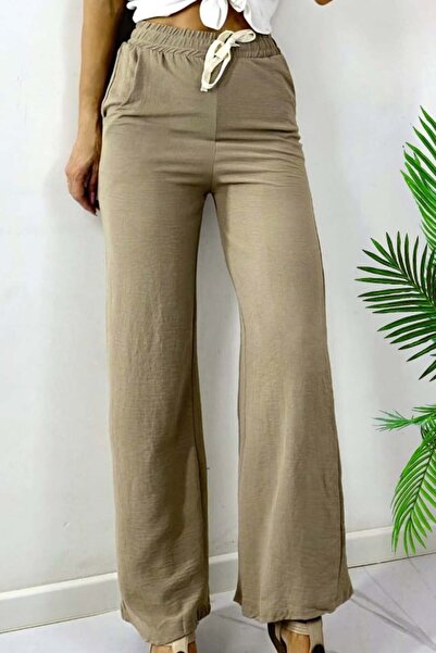 FashionForYou Women's long pants, MERON, with cotton and elastic band, BEIGE, -