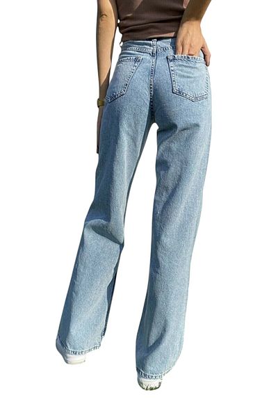byhaziran butik Joan Women's Blue Snow Wash High Waist Lycra Casual Loose Leg Jeans