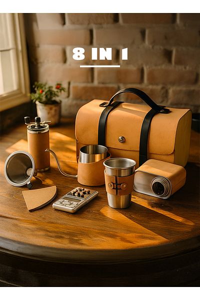 Cady One 8 in 1 Specialty Coffee Maker Kit Set Includes Leather Bag, Coffee Bean Caddy, Electronic Scale...