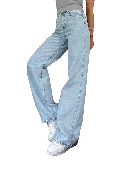 byhaziran butik Kaia Young Girl Blue Wash High Waist Lycra Loose Wide Leg Jeans