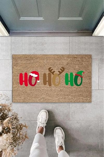 CUTE PAGE Ho Ho Ho Written Brown Door Mat for Outdoor Use - K-3130