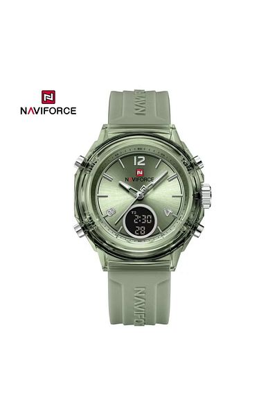 Naviforce Transparent Sport Watch Green & Silver Waterproof Analog-Digital Silicone Strap