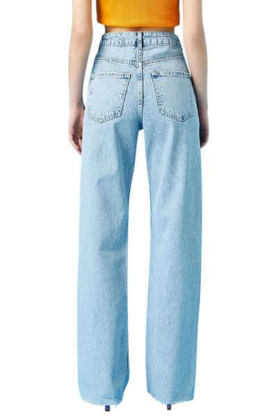 byhaziran butik Ariay Women's Light Blue Snow Wash High Waist Lycra Comfortable 90's Loose Leg Jeans