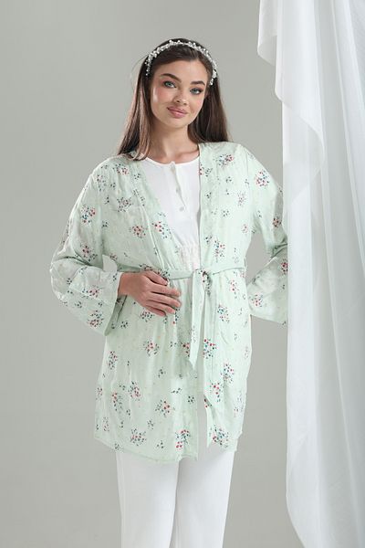 LOHOUSE Tuba Green Patterned Special Design Maternity Maternity Dress 3-Piece Pajama Set