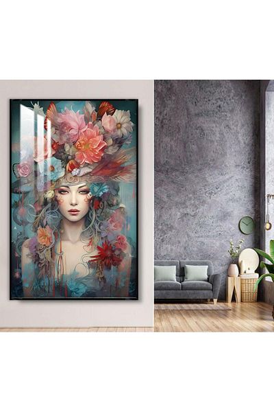 4gdran Wooden wall plaque of a woman with a black frame and a clear acrylic layer
