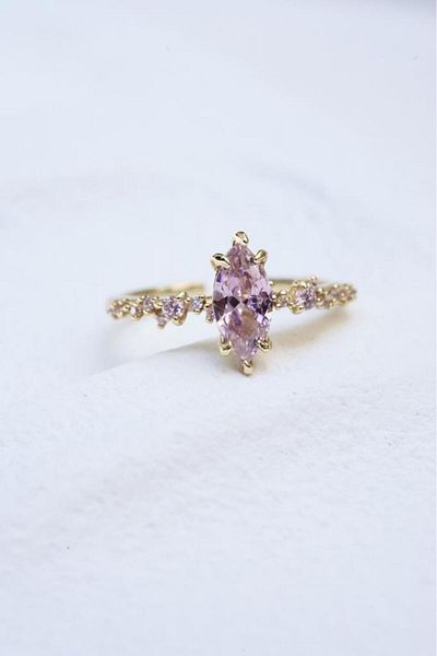AŞIK ACCESSORIES Adjustable Pink Stone Baguette Ring