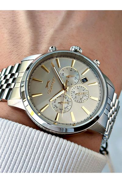 Slazenger Silver Color 10 Atm Waterproofness Steel Cord Steel Case Men Wristwatch 1812.11Mr