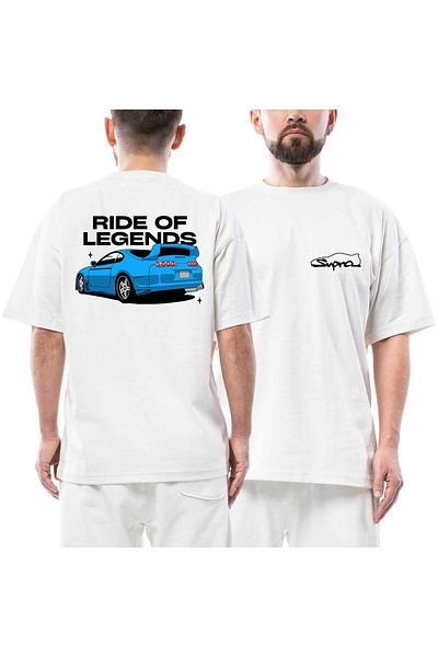 Z zepplin Μπλουζάκι Toyata Supra Ride Of Legends Μπροστινό πίσω εμπριμέ λευκό υπερμεγέθη μπλουζάκι