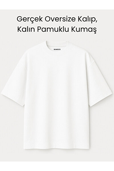 WANDER TAPESTRY Gercek Oversize Düz ve Baskısız Kalın Kumaşlı Sonbahar Kışlık Tişört %100 Pamuklu T-Shirt