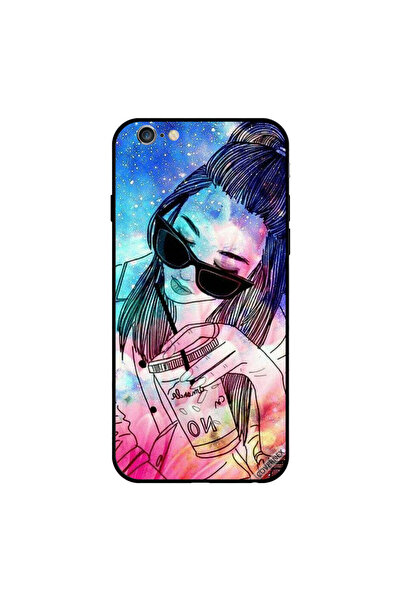 Covernex غطاء حماية لهاتف iPhone 6 Plus بتصميم فتاة خربشة باللون الأسود الزجاجي