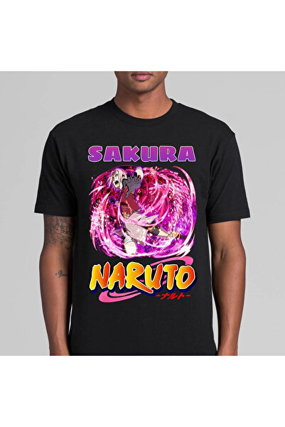 Flood Of Style تي شيرت رجالي منقوش برسومات الرسوم المتحركة ناروتو ساكورا