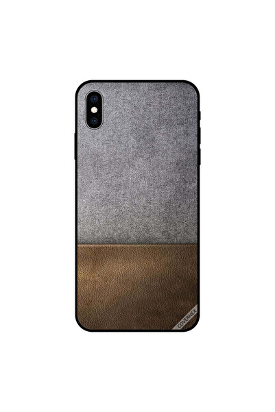 Covernex غطاء حماية لجهاز iPhone XS MAX بنقشة قماش رمادي وجلد بني