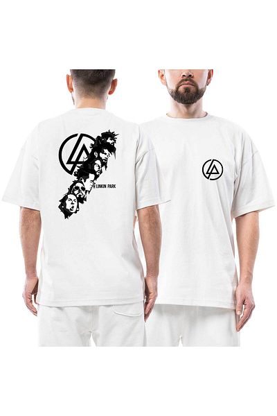 Z zepplin Linkin Park Logo Silhouette Μπροστινό πίσω εμπριμέ λευκό μπλουζάκι υπερμεγέθους