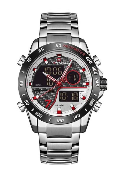 Naviforce Men's Dual Display Sports Watch – 45mm Analog-Digital, Chronograph, Metal Strap, Waterproof