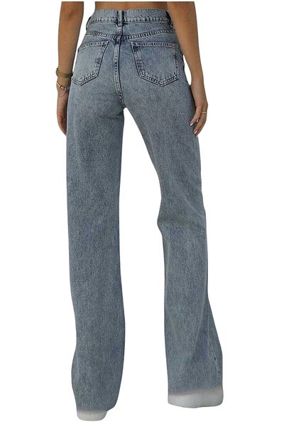 byhaziran butik Candila Women's Light Blue Snow Wash High Waist Stretchy Wide Leg Jeans
