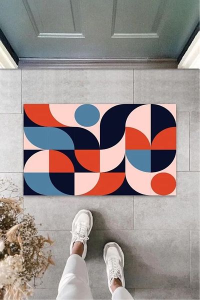 Mu Art Ahşap Orange Door Mat with Modern Design K-3239