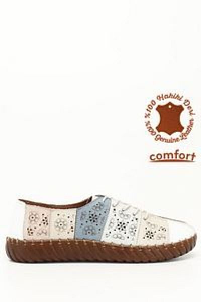 LOURENZA 4005 Women's Genuine Leather Multicolor Lace-Up Comfort Shoes